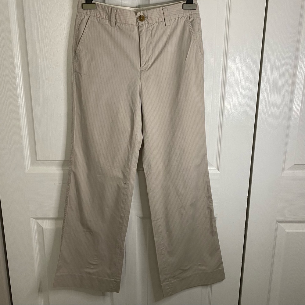 GAP Cream Gray Light Cotton Strech Pants Straight Leg Stripped size 4
